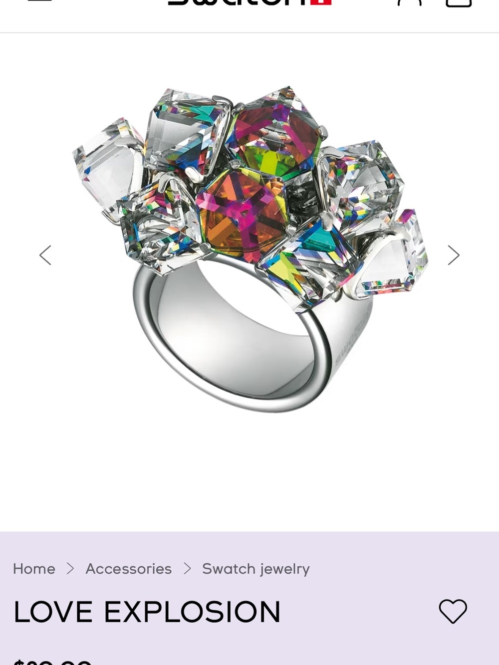 Swatch Silver-Tone Ring with Multicolor Crystal Cluster